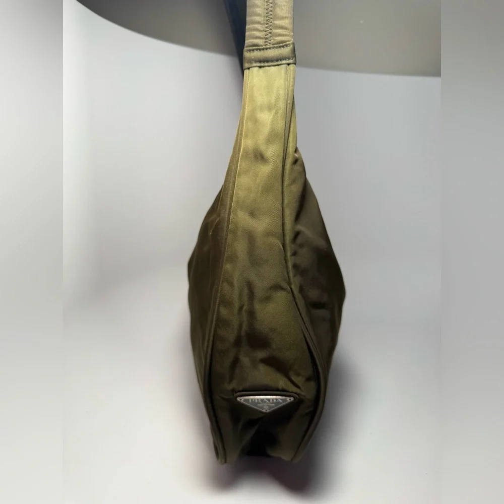 SOLD Prada Olive Green Nylon Shoulder Bag Hobo Style Luxury Fashion - Picture 7 of 16
